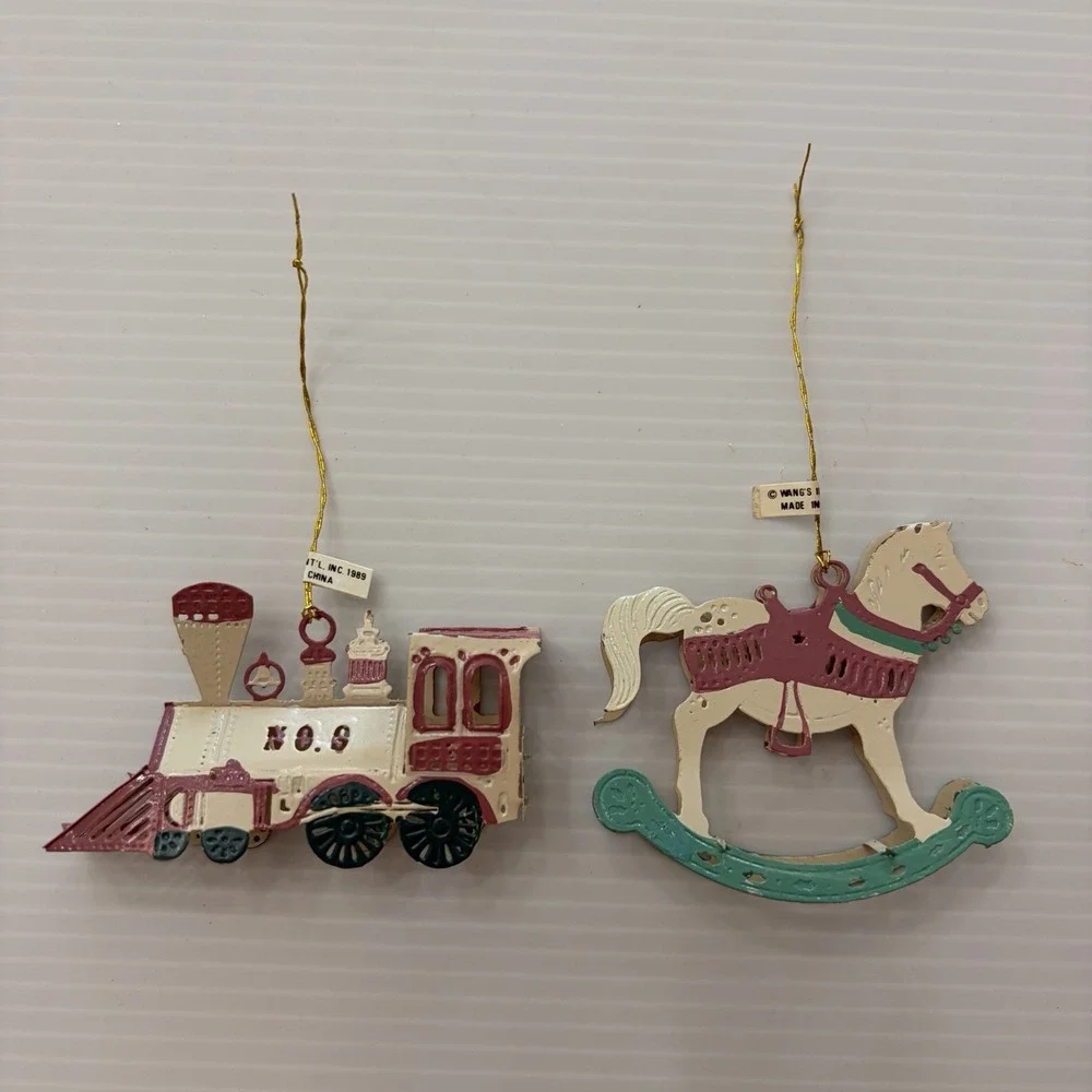 Vintage 1989 Wants International Metal Christmas Ornament Lot Train Carriage